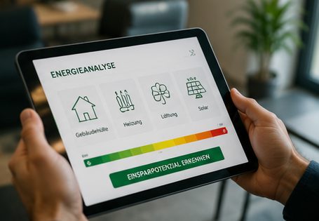 Energieanalyse mit Effizienzskala auf dem Tablet